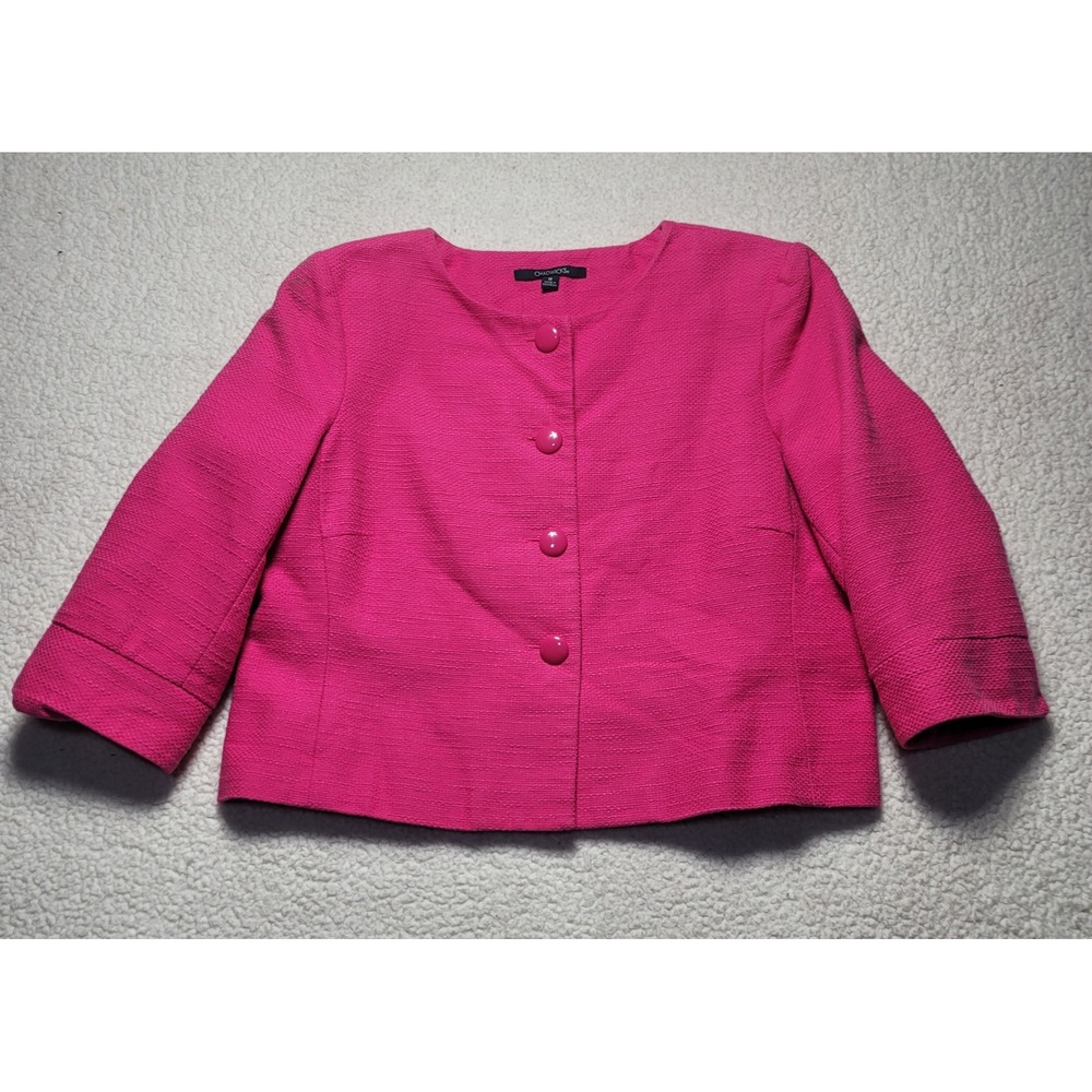 Chadwicks Womens Hot Pink Tweed Blazer Jacket Plus Size 18 Collarless Cropped